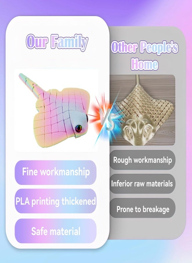 oyeftp Manta Ray Fidget Toy, 3D Printed Toy Articulated Sea Animal Fidget Toys - Mantaray Multicolor PLA Flexible Fish Sensory Toy for Teens & Adults, Desk Toys for Stress Relief, Stocking Stuffers for Teens - Image 4